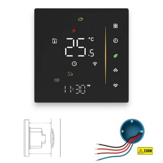 Wifi Inbouw Thermostaat met Touchscreen voor C.V. Installatie (zwart) M1