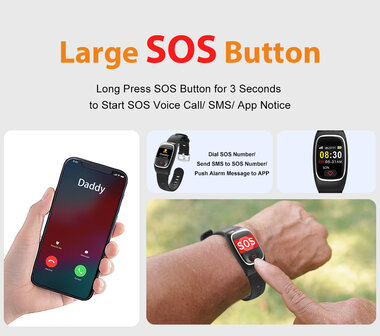 SOS Horloge LCD display met 2-weg communicatie en hartslagmeter (GPS optie)