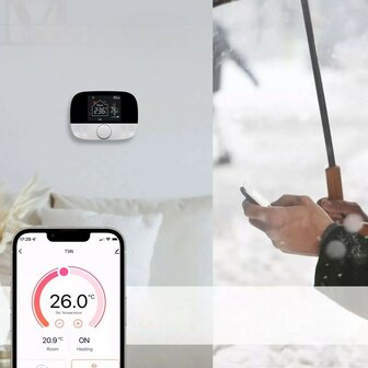 Wifi Draadloze Thermostaat met Draaiknop voor C.V. Installatie (zwart/grijs)
