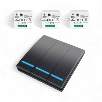 RF 433Mhz Slimme Draadloze Schakelaar Zwart (3-knoppen) - SET