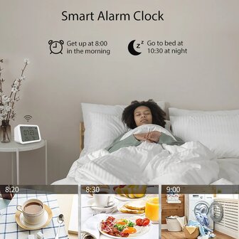 Wifi Slimme Wekker Klok Met Temperatuur, Lumen (lichtopbrengst) En Vochtigheid Sensor