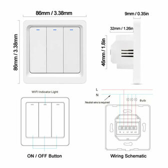 Smart WiFi Lichtschakelaar Wit 3-knoppen