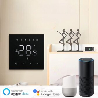 Wifi Inbouw Thermostaat met Touchscreen voor Elektrische vloerverwarming en Infrarood (zwart)