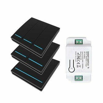 RF 433 Mhz Slimme Draadloze Schakelaar Zwart (3-knoppen) - SET