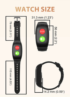 SOS Horloge 2-knops met 2-weg communicatie en hartslagmeter (GPS optie)