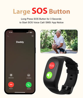 SOS Horloge 2-knops met 2-weg communicatie en hartslagmeter (GPS optie)