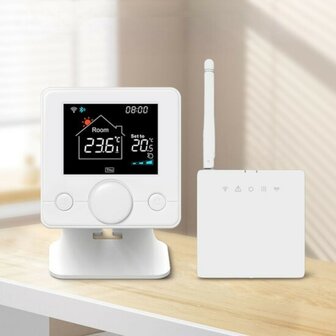 Wifi Draadloze Thermostaat met Draaiknop voor C.V. Installatie (zwart/wit)