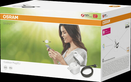 Tussenstekker voor buitengebruik met app bediening compatibel met smart home systemen en Zigbee protocol wit kunststof