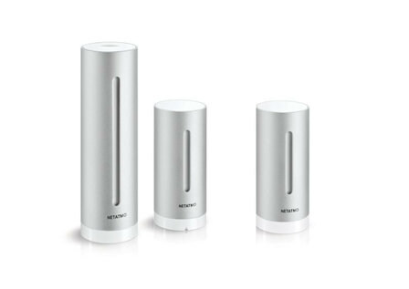 Weerstation voor binnen en buiten met extra binnenmodule app bediening draadloos meet temperatuur luchtvochtigheid CO2 en luchtdruk wit kunststof