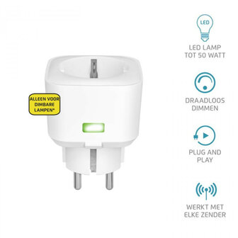 Compacte tussenstekker dimmer voor led halogeen en gloeilampen tot 250 watt met afstandsbediening bediening