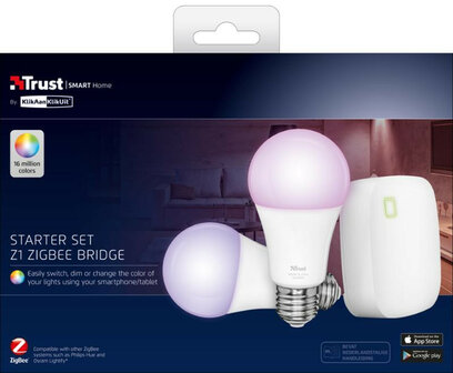 Starterset voor slimme verlichting met Zigbee systeem en kleurige ledlampen met E27 fitting en app bediening