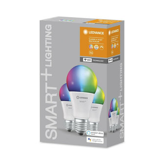 Slimme WiFi kleur lamp 3 pack voor E27 fitting met traploos dimbaar licht en kunststof behuizing wit