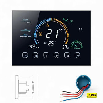 Wifi inbouw thermostaat voor centrale verwarming en boiler met touchscreen en wifi bediening