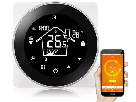 Wifi Inbouw Thermostaat voor CV en Boilers met Touchscreen Rond Zwart en Wifi Bediening
