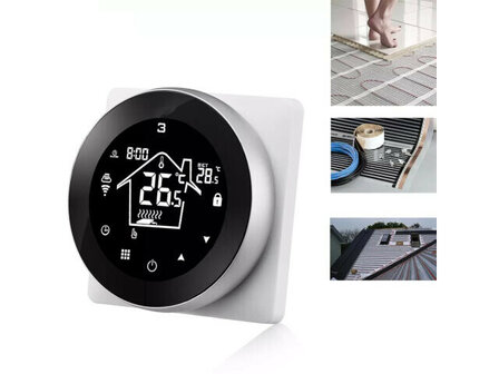 Wifi Inbouw Thermostaat voor CV en Boilers met Touchscreen Rond Zwart en Wifi Bediening