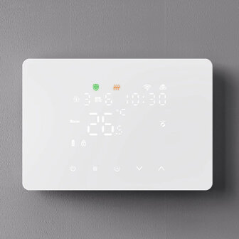 Zigbee thermostaat voor CV installatie met touchscreen app bediening en spraakbesturing zwart