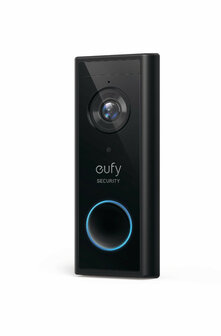 Deurbel uitbreiding voor Eufy Homebase 2 en 3 met 2K HD beeld en AES 256 encryptie batterij of bedraad muurbevestiging zwart kunststof IP65 waterdicht