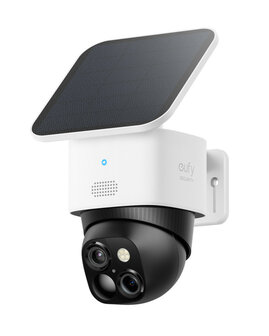 Camera voor buiten met pan tilt functie dubbele lenzen en bewegingsdetectie wit plastic geschikt voor muur en plafond montage