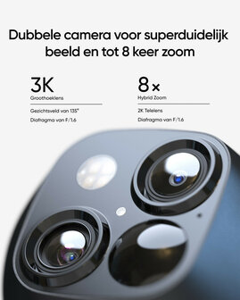 Camera voor buiten met pan tilt functie dubbele lenzen en bewegingsdetectie wit plastic geschikt voor muur en plafond montage