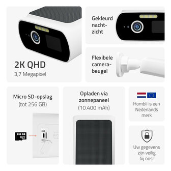 Camera voor buiten met zonnepaneel wifi 24 ghz schijnwerper sirene en 2K kleurbeeldsensor