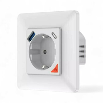 Inbouw stopcontact voor opladen met USB en USB-C PD met WiFi bediening en spraakassistent compatibiliteit
