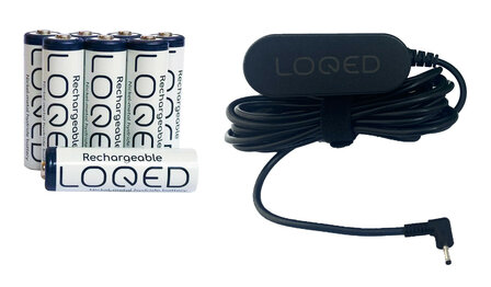 Powerkit voor Loqed Smartlock met oplaadbare NiMH batterijen en 3 meter lange kabel wit kunststof