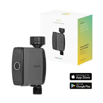Watercontroller voor tuinbesproeiing met bluetooth bediening en waterverbruik meten geschikt voor buitengebruik met schroefdraad aansluiting en IP54 bescherming