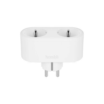 Smart tussenstekker voor binnen met wifi bediening en verbruiksmeter wit plastic opbouw montage twee stopcontacten 3680 watt maximaal