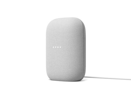 Slimme speaker voor Google Home met krachtige audio privacy schakelaar en stereo koppelbaar kunststof staand model chalk