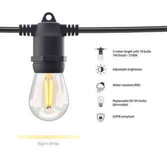 Smart outdoor lightstring uitbreiding voor buitenverlichting met 10 dimbare warm witte lampen