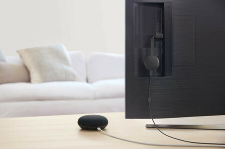 Slimme speaker voor smart home bediening met Google Home en draadloos wifi 24 gigahertz zwart kunststof compact formaat