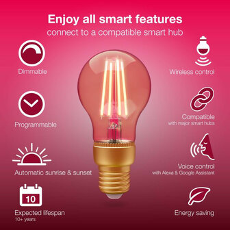 Filament lamp voor smart home systemen met Zigbee en traploos dimbaar warm licht