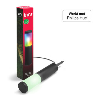 Outdoor sokkellamp uitbreiding voor Innr OPL 130 systeem met kleur sokkel laagspanning en vaste spot geschikt voor buitenverlichting Zigbee 3 0 Philips Hue zwart