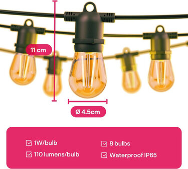Outdoor stringverlichting tuin met Zigbee bediening en dimbaar warm wit licht