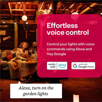 Outdoor stringverlichting tuin met Zigbee bediening en dimbaar warm wit licht