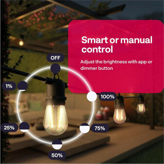 Outdoor stringverlichting tuin met Zigbee bediening en dimbaar warm wit licht