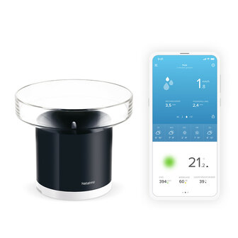 Regenmeter voor tuin met Netatmo systeem en automatische regenmeting in millimeter per uur met app integratie en draadloze communicatie