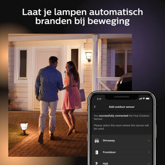 Bewegingssensor voor buitengebruik met Zigbee 3 0 communicatie en IP54 weerbestendig ontwerp voor Philips Hue systeem