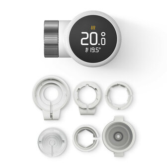 Slimme radiatorknop voor verwarming met draadloze bediening en temperatuurregeling compatible met Tado app en spraakassistenten wit kunststof