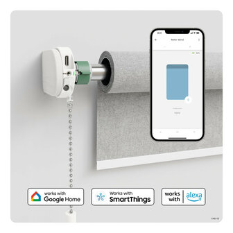 Rolgordijnmotor voor automatische bediening met 433Mhz en app integratie wit kunststof geschikt voor bestaande rolgordijnen vanaf 57 centimeter breed