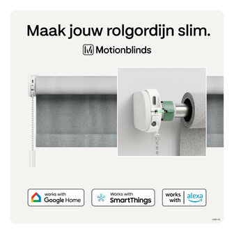 Rolgordijnmotor voor automatische bediening met 433Mhz en app integratie wit kunststof geschikt voor bestaande rolgordijnen vanaf 57 centimeter breed