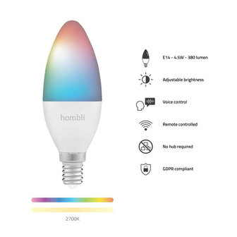 Smart lamp voor verlichting met wifi bediening en kleurinstelling kleine fitting E14 Hombli