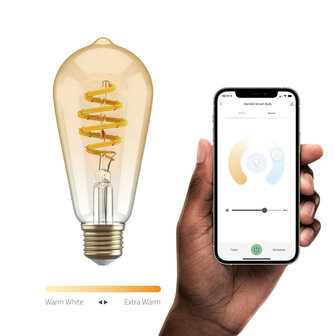 Slimme filament lamp voor binnenverlichting met wifi bediening en amberkleurig glas