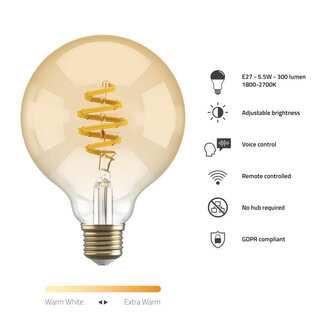 Smart lamp voor verlichting met wifi systeem en amberkleurige filament globe