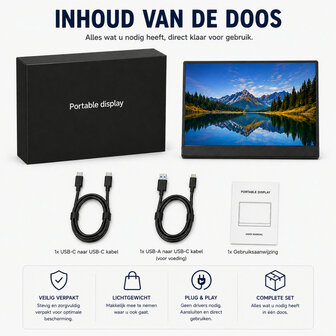 Draadloze Monitor 15,6 inch met Accu voor Laptop iPhone Android Zonder Kabels