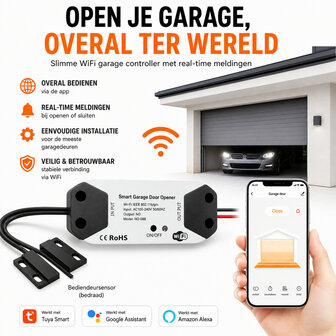 Garagedeur opener voor bestaande aandrijving met wifi bediening en spraakbesturing