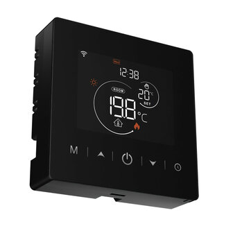 Wifi Surface-Mounted Thermostat with Touchscreen for Central Heating System (with Statistics) - Black