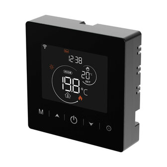 Wifi Surface-Mounted Thermostat with Touchscreen for Central Heating System (with Statistics) - Black