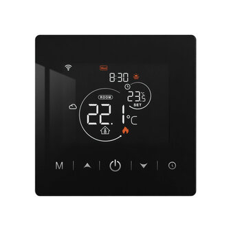 Wifi Surface-Mounted Thermostat with Touchscreen for Central Heating System (with Statistics) - Black