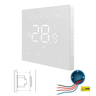 Wifi inbouw thermostaat voor centrale verwarming en boiler met touchscreen en app bediening
